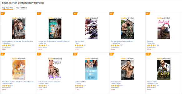 top ten contemporary romances on amazon
