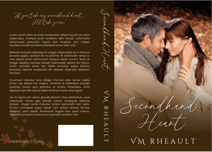mock up of Rescue Me's first book cover and alternate title, Secondhand Heart.

Couple sitting in a park at autumn time.
