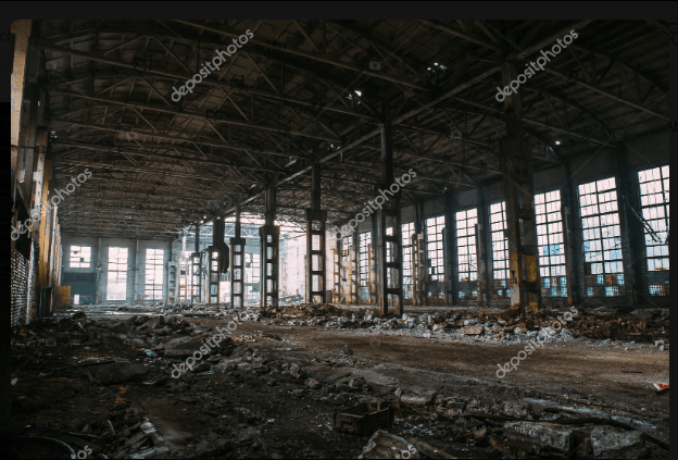 stock photo of rundown factory building
