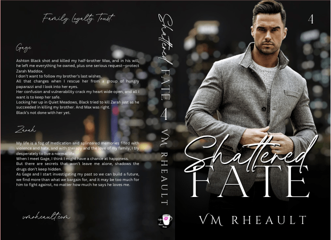 book four cover. man standing in grey jacket behind blurry cityscape
