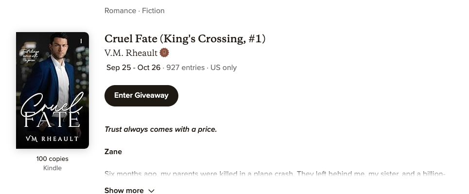 screenshot of goodreads giveaway
