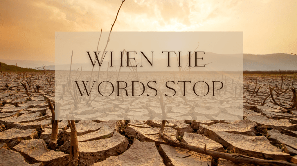 picture of a land in a drought.  text says. when the words stop