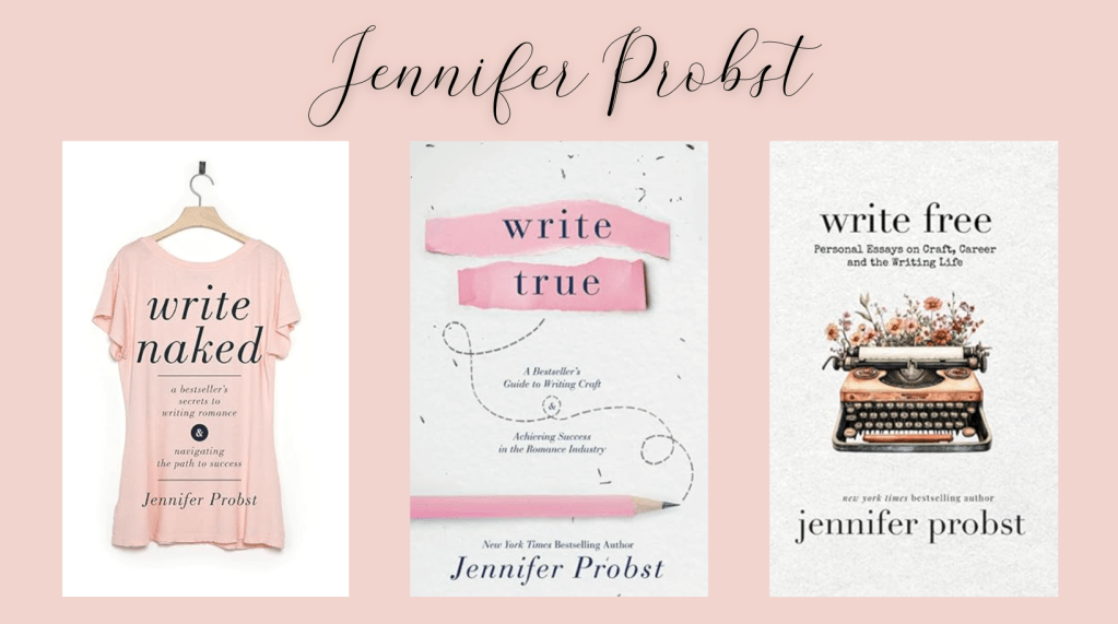 graphic of Jennifer's book covers.  l-r: write naked, write true, write free. background is a peach color