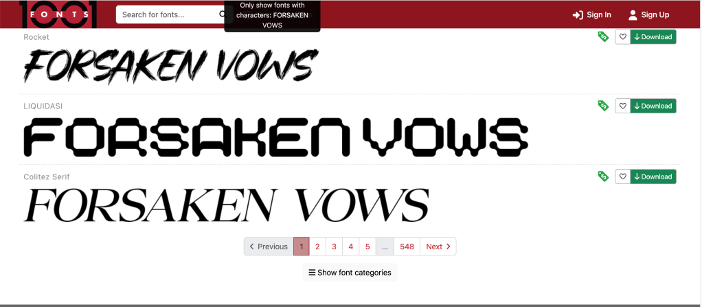 screenshot of 1001 fonts website. three different fonts in this view